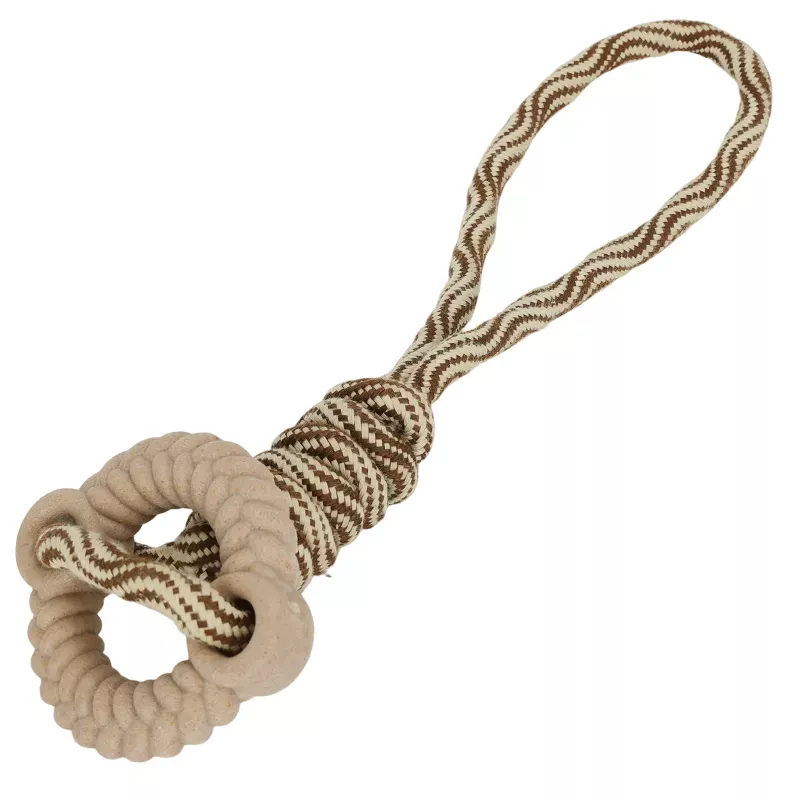 Zabawka z liny dla psa ciemny khaki kamel sznurkowa 34x10cm - 8719138147861