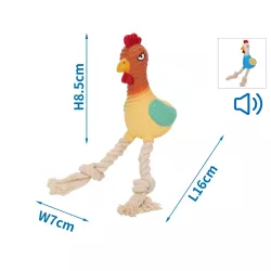 Piszcząca zabawka dla psa, kogucik ze sznurkiem, 16cm - 8719138148271