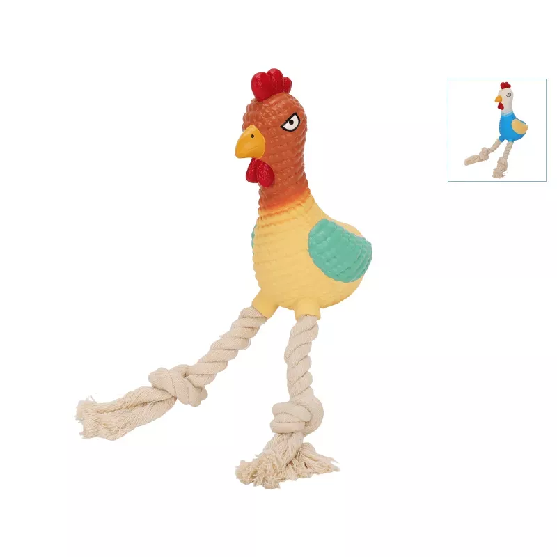 Piszcząca zabawka dla psa, kogucik ze sznurkiem, 16cm - 8719138148271