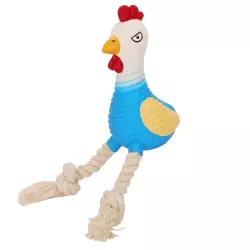 Piszcząca zabawka dla psa, kogucik ze sznurkiem, 16cm - 8719138148271