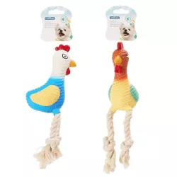 Piszcząca zabawka dla psa, kogucik ze sznurkiem, 16cm - 8719138148271