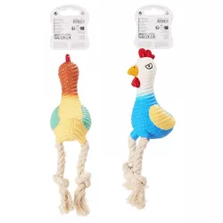 Piszcząca zabawka dla psa, kogucik ze sznurkiem, 16cm - 8719138148271