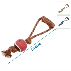 Dwukolorowy sznur bawełniany z piłeczką tenisową dla psa – 34 cm - 8719138026630