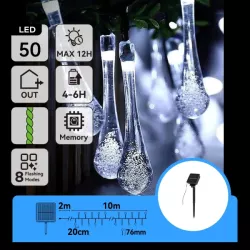 Solarna girlanda LED, krople deszczu, zimna biel - 8433325301033