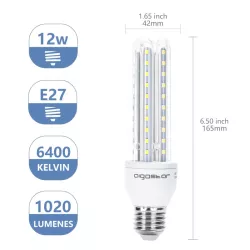 Żarówka LED U-kształtna 3U E27 12W, zimna biel 6500K, 1180lm - 8433325176068