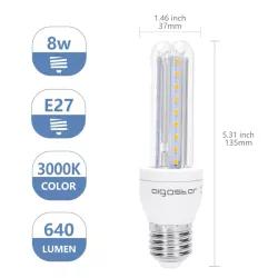 Żarówka LED U-kształtna 2U E27 8W, ciepła biel 3000K, 730lm - 8433325176105