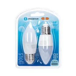 Żarówka diodowa świeczka LED C37 E27 6W 2 szt. zimna - 8433325183820