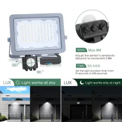 LED Światło strumieniowe z ultracienką soczewką  z czujnikiem 50W - 8433325213848