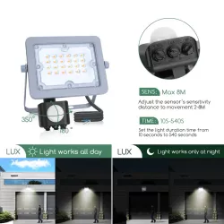 LED Światło strumieniowe z ultracienką soczewką  z czujnikiem 20W - 8433325213855