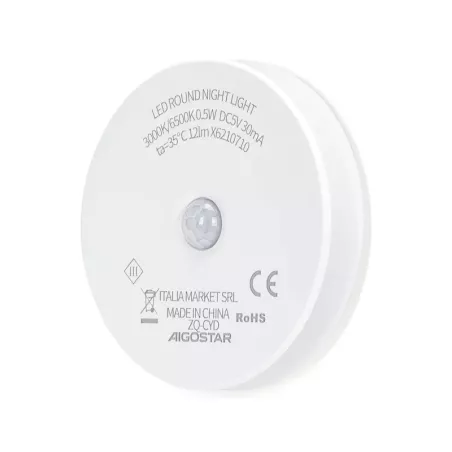 Lampka nocna okrągła LED z czujnikiem PIR ładowana USB 0.5W/12lm - 8433325216337