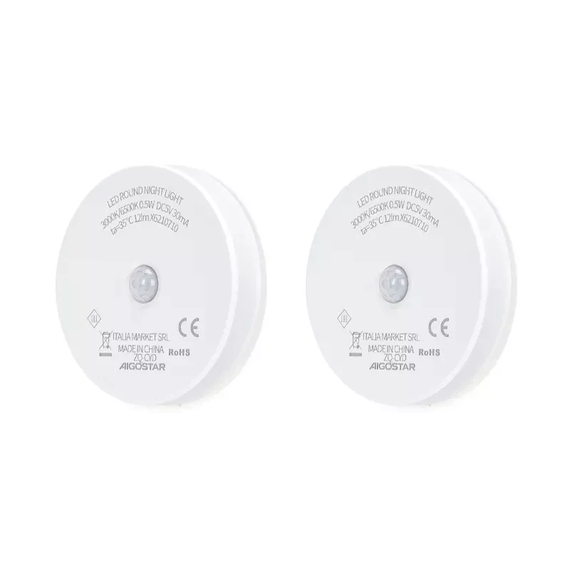 2xLampka nocna okrągła LED z czujnikiem PIR ładowana USB 0.5W/12lm - 8433325216412