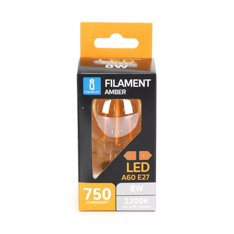 Żarówka LED 8W/230V Filament A60 E27 barwa bursztynowa 750lm - 8433325217891