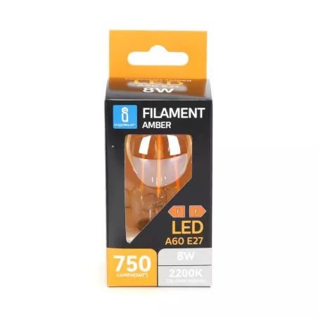 Żarówka LED 8W/230V Filament A60 E27 barwa bursztynowa 750lm - 8433325217891