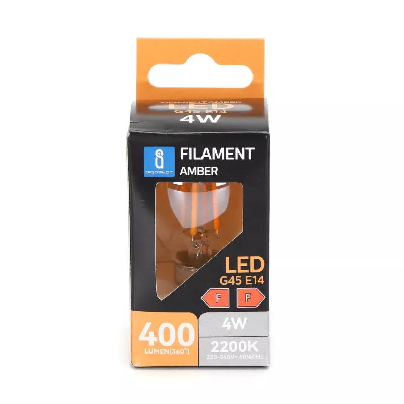 Żarówka LED 4W/230V Filament kulka G45 E14 barwa bursztynowa 400lm - 8433325217952