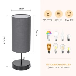 Metalowa lampa stołowa z ładowarka 2xUSB z oprawką E27 bez żarówki - 8433325218133