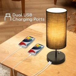 Metalowa lampa stołowa z ładowarka 2xUSB z oprawką E27 bez żarówki - 8433325218133