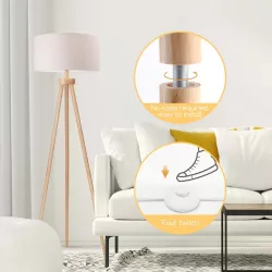 Drewniana lampa podłogowa 143cm E27 bez żarówki z włącznikiem nożnym - 8433325218218