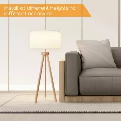 Drewniana lampa podłogowa 143cm E27 bez żarówki z włącznikiem nożnym - 8433325218218