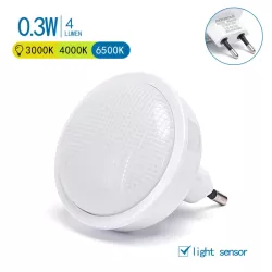 Lampka nocna O LED biała zimna wtykana do gniazdka z czujnikiem nocy - 8433325220532