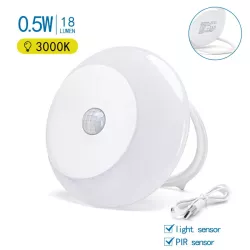 Lampka nocna LED ciepła z czujnikiem ruchu dnia i nocy ładowana z USB - 8433325220570