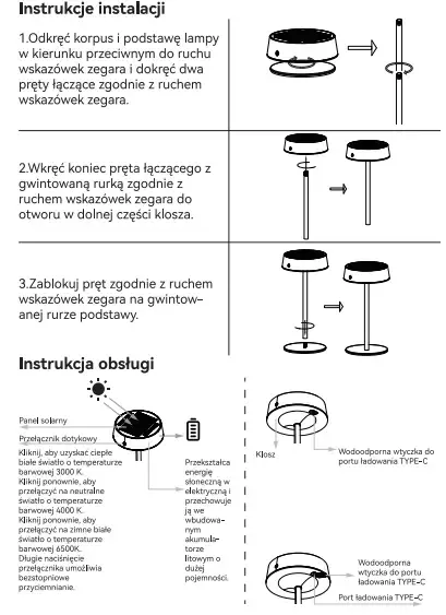 Instrukcja montażu i obsługi lampki stołowej TD04